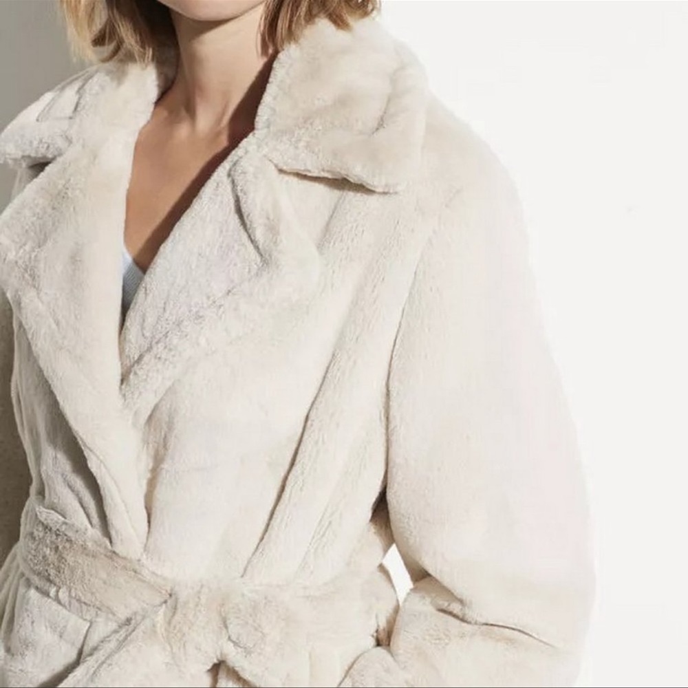 Vince Cream Faux Fur Belted Teddy Coat - Picture 5 of 12